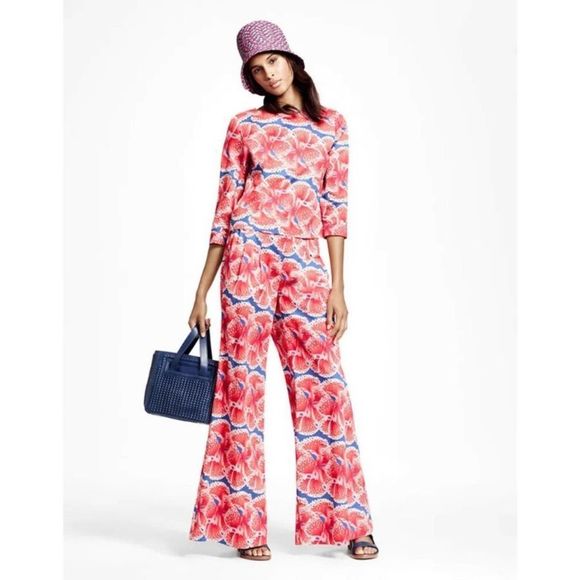 Zac Posen for Brooks Brothers red floral poppy wide leg sateen pants, 4 - Picture 3 of 11